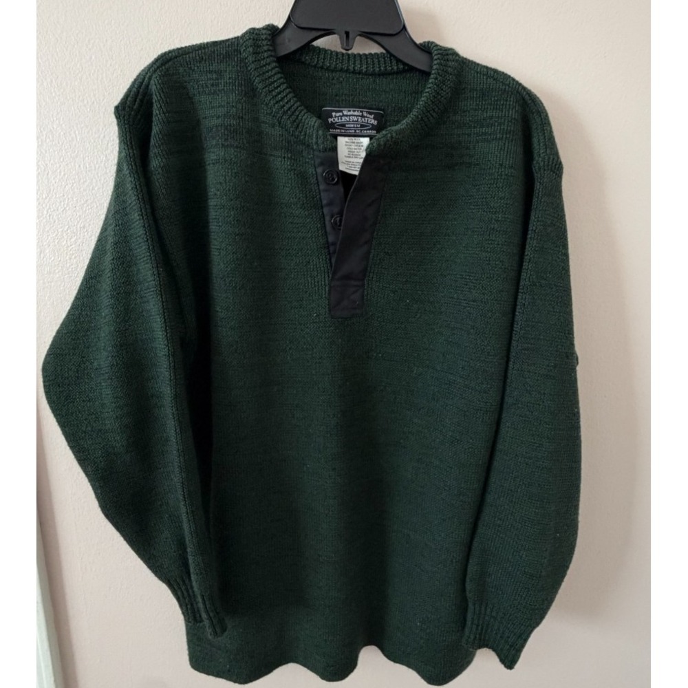 Pollen Sweaters 100% Wool Placket Sweater Mens M Dark Green 2 Button Canada